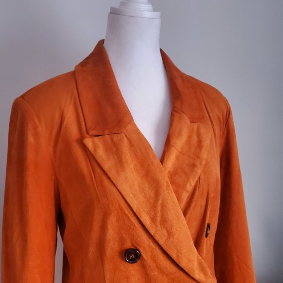 BAGATELLE COLLECTION Faux Suede Womens Double Breasted Blazer Burnt Orange MED - Picture 4 of 11